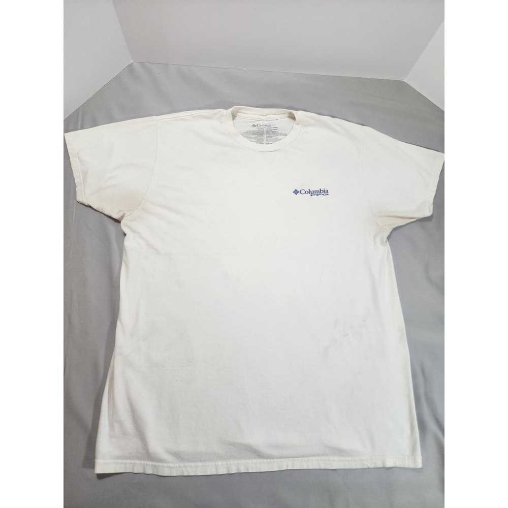 Columbia PFG Mens White Graphic T-Shirt Marlin American Flag Size Large - Picture 2 of 10